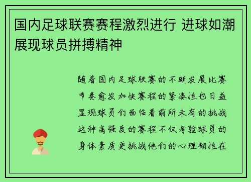 国内足球联赛赛程激烈进行 进球如潮展现球员拼搏精神